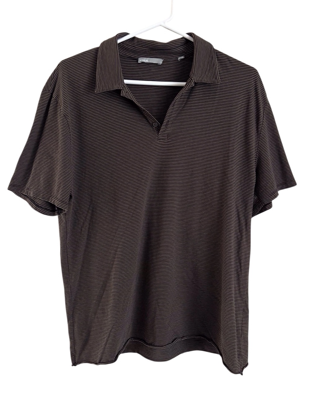 Vince Mens Polo Short Sleeve Shirt Brown Stripe Pima Cotton Preppy Neutral Large